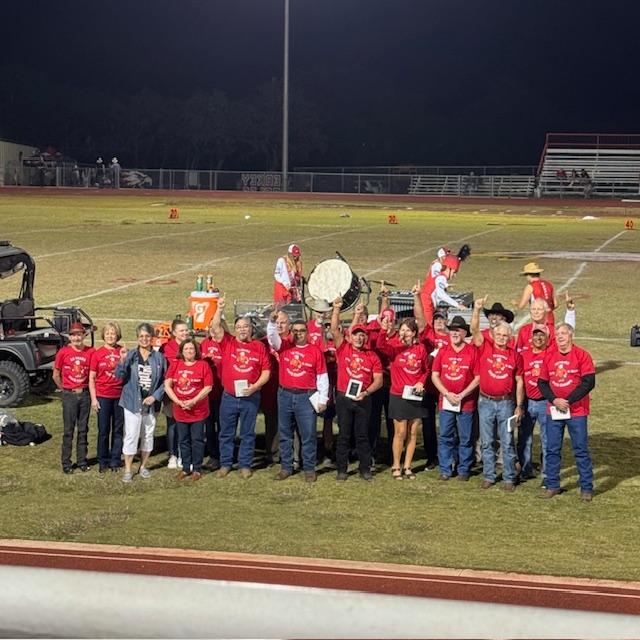 The Leakey 1975 football state champions 50 years later! Cheerleaders and team helpers included. David is in the second row toward the left.