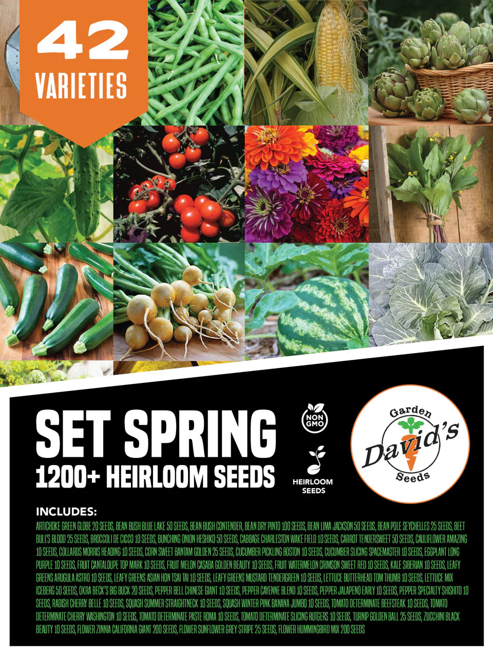 David has created a new spring seed set with 42 varieties of seeds for you to plant.