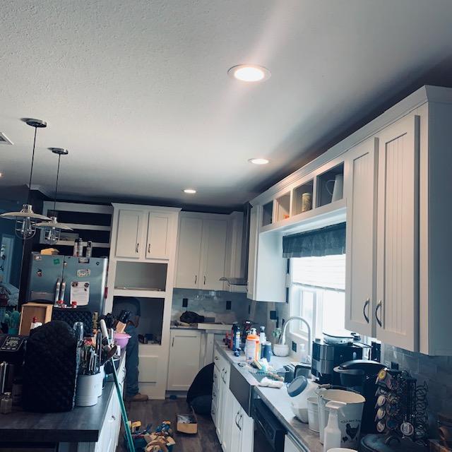 During construction in my kitchen today. This is what I am having to deal with for several days. Very upsetting but necessary to get the job done.