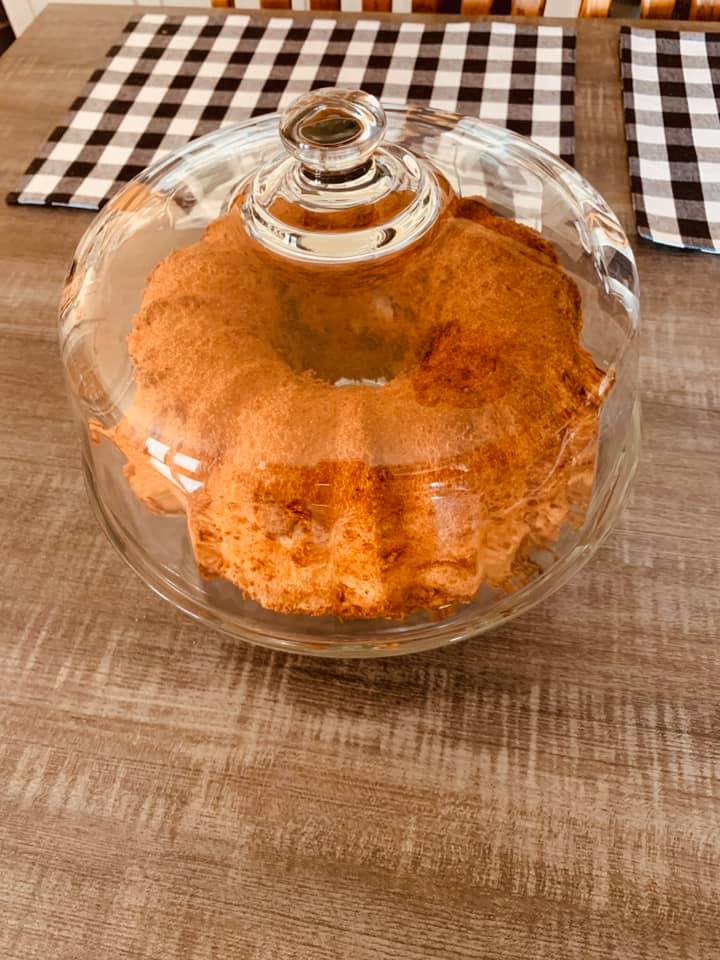 Bundt cake looks good in the cake plate my mother bought me for my wedding almost 33 years ago.