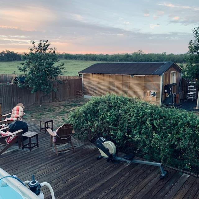 Pool deck and my greenhouse as well as the field we plan to buy soon.