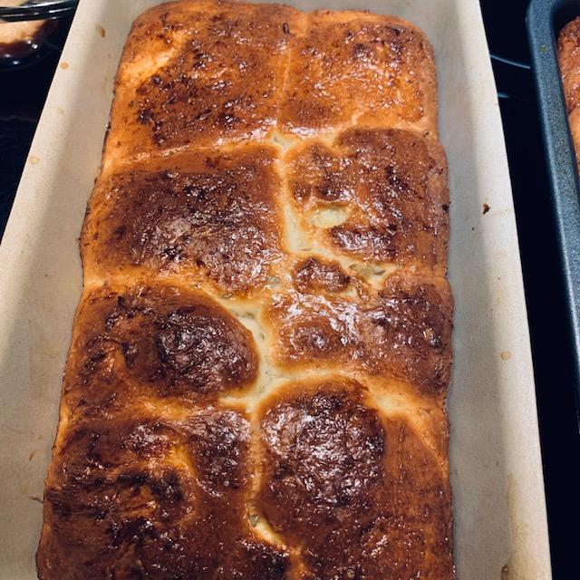 The brioche baked up nice. Got a little dark in this new oven and I pulled it out more than 3 minutes early.