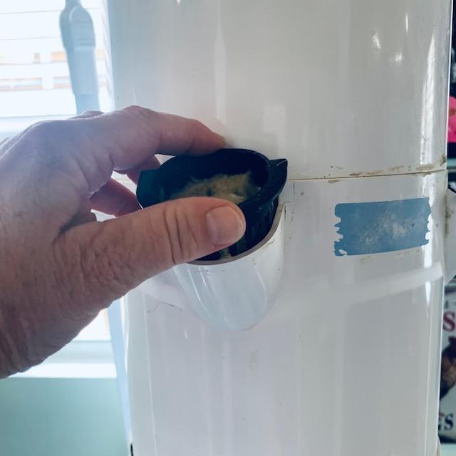 The grow basket snaps into the grow tower with the rock wool and the seeds already placed inside.