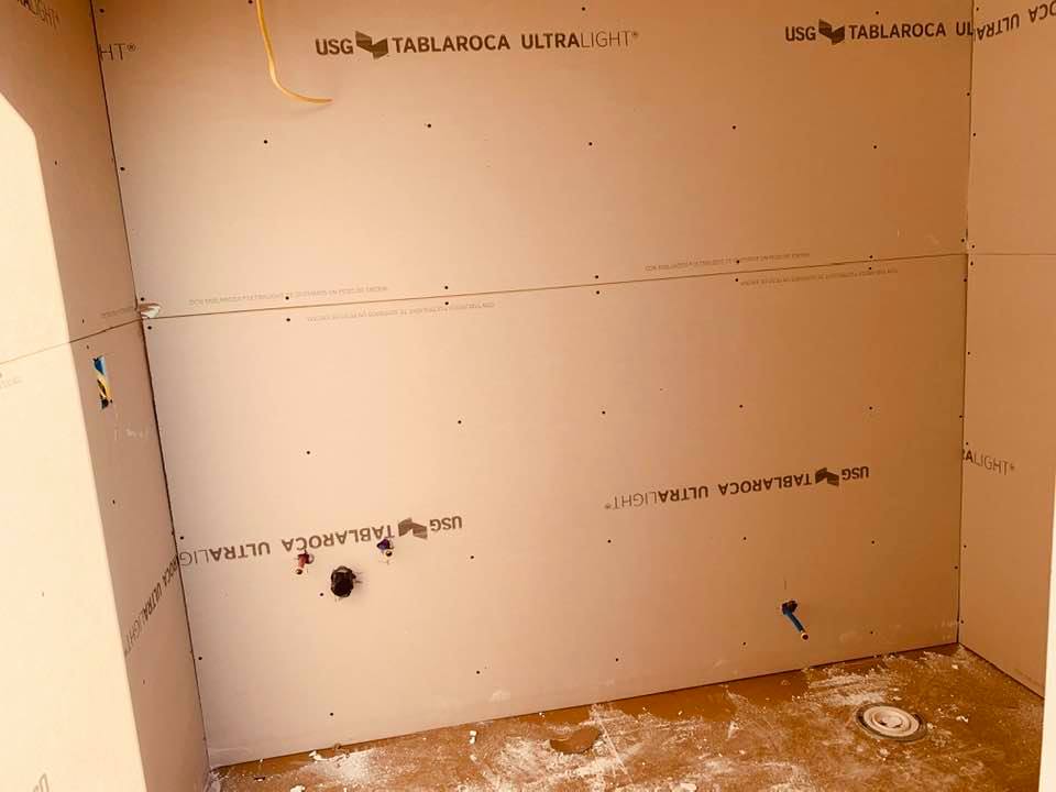 This is one of the 2 bathrooms sheet rocked by Eddie yesterday. He does great work and he is quick. He moves like he has a purpose in life.