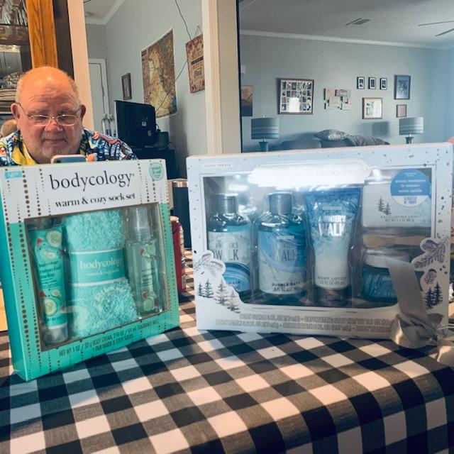 Sitting at the table for lunch with David across from me. Matt got me these for my birthday.