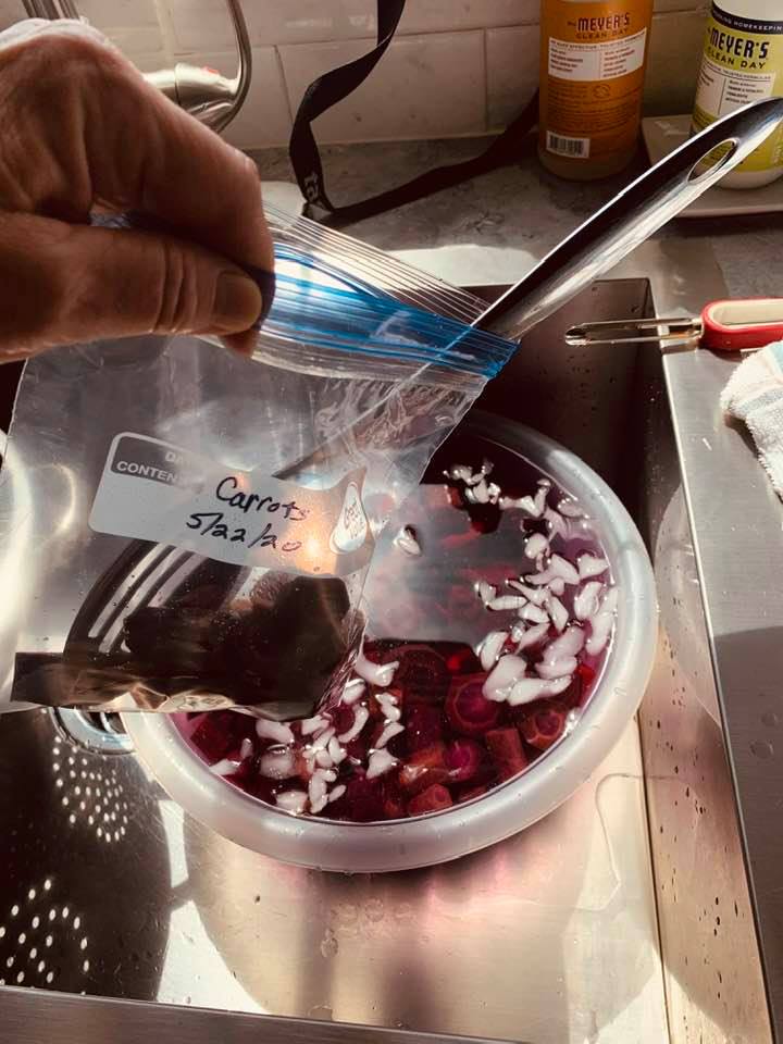 If you freeze veggies, blanch them first and then cool them in ice water. Put in a ziplock bag. They are ready for the freezer. Always date the bag. These are Black Nebula carrots from the garden. If you freeze veggies, blanch them first and then cool them in ice water. Put them in a ziplock bag and they are ready for the freezer. Always date the bag. These are Black Nebula carrots from the garden.