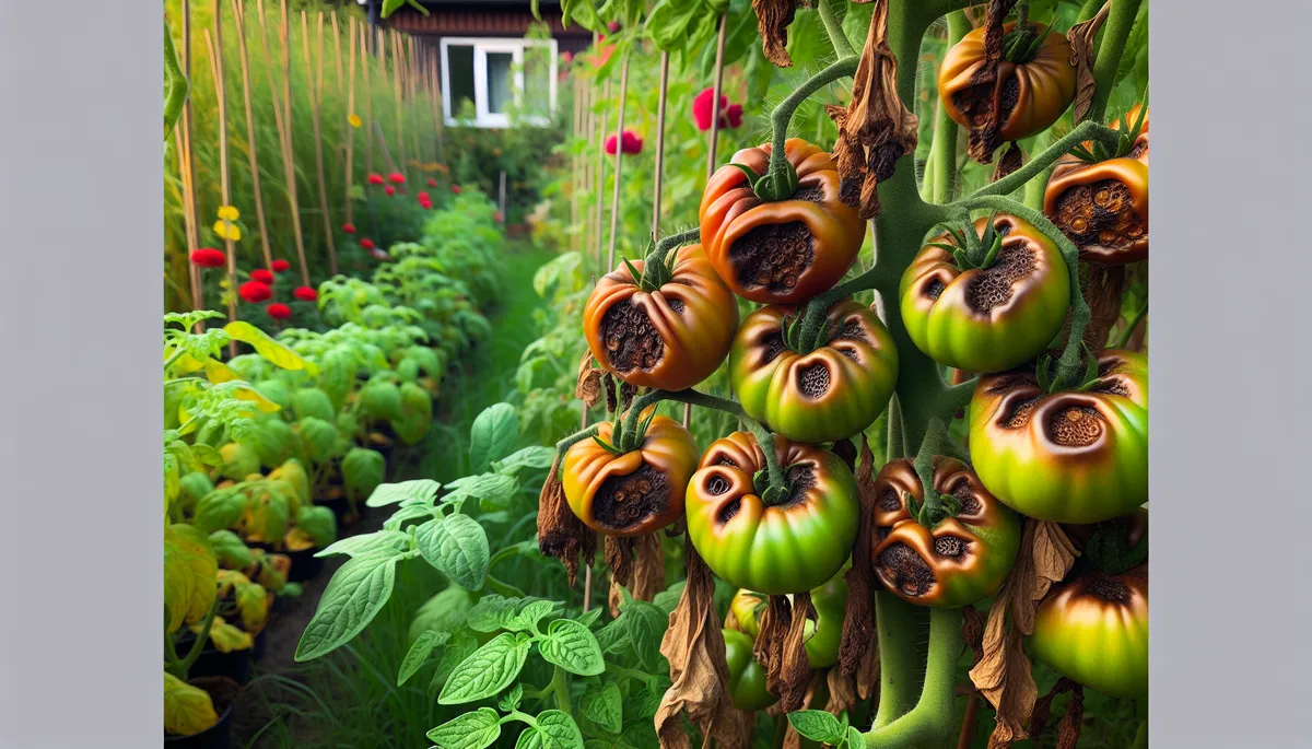 This would be a nice garden picture except there is something wrong with the tomatoes--blossom end rot! This would be a nice garden picture except there is something wrong with the tomatoes--blossom end rot!