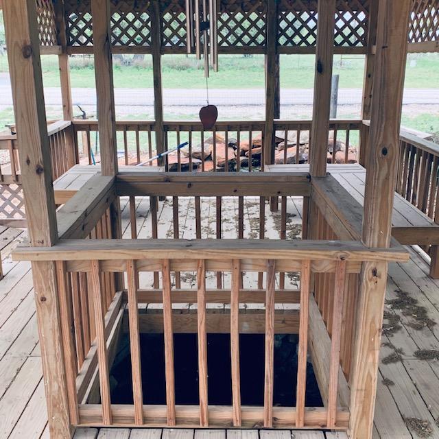 Our pond has 2 parts, covered & by falls connected by a small river under the gazebo deck.