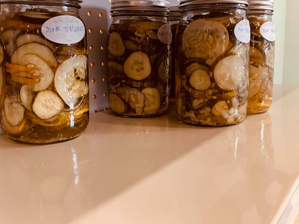Bread and Butter Pickles made by David about 10 days ago are for sale in our store.