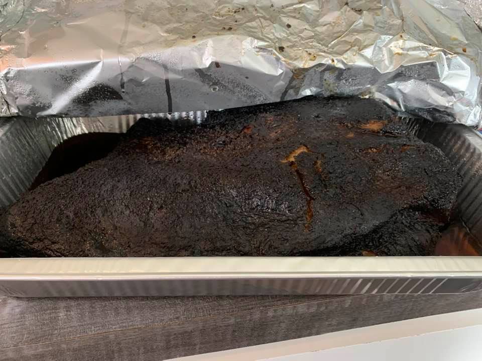 Brisket has really gone up in price. This giant brisket cost us $200, cooked to perfection.