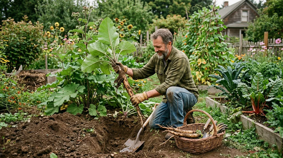 Grow burdock so you can harvest it like this gardener. He has done a very nice job!