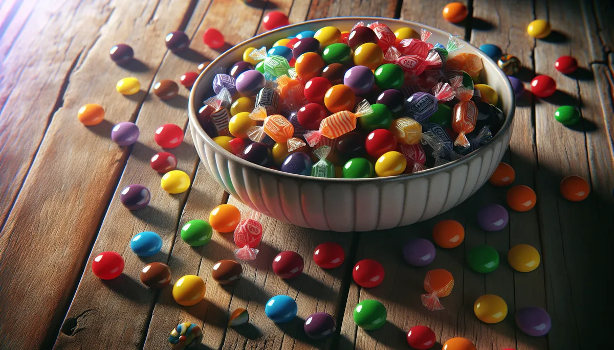 Manufacturers put a lot of artificial flavors in our food and in our sweets, like this bowl of colored candy.