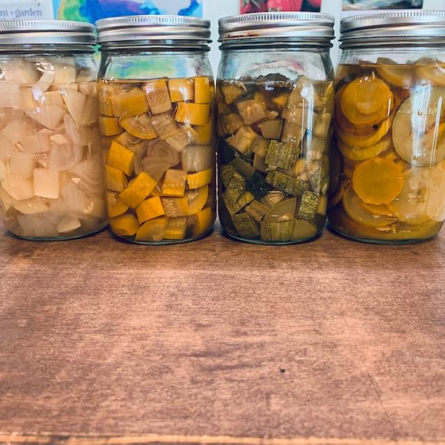 These are our canned squash jars. They are in our Farm Store on the food shelf.