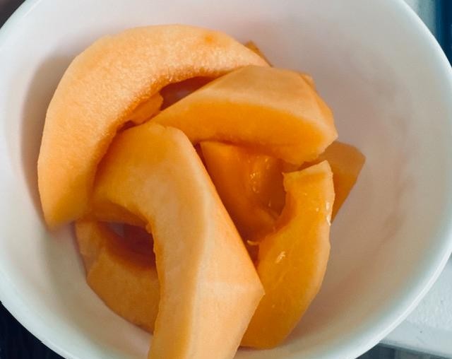 This is one of the cantaloupes that I picked yesterday. It is the sugar cube and it was good.