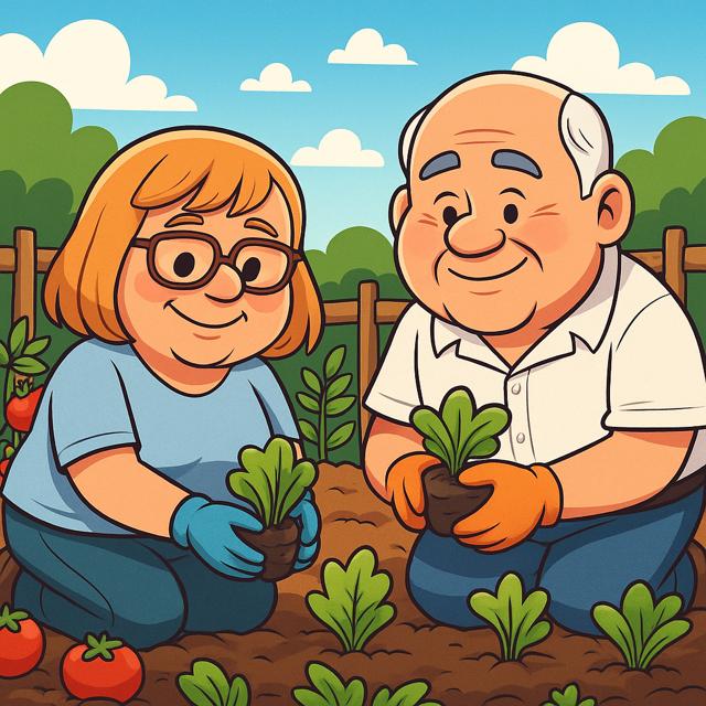Here is our latest AI cartoon of yours truly with David doing some gardening. LOL!