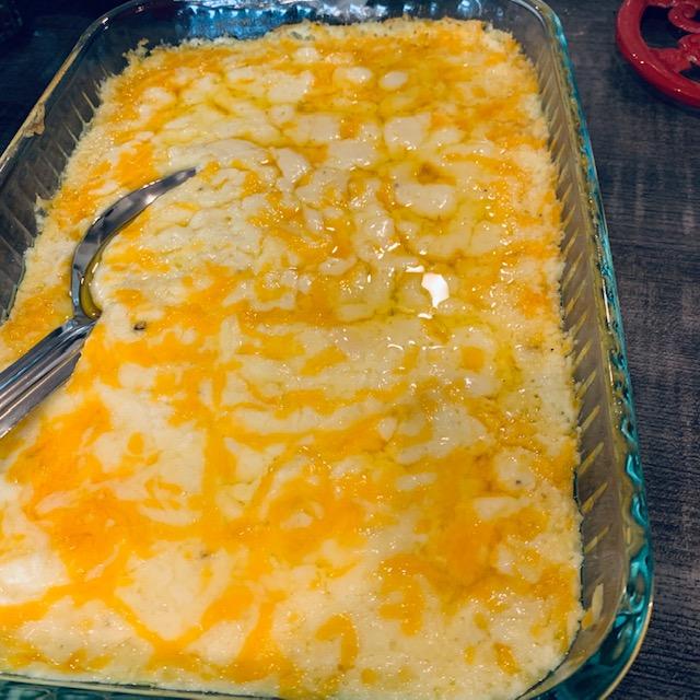I made cream cheese potatoes with Colby Jack on top, a new recipe for me this year. They were good.