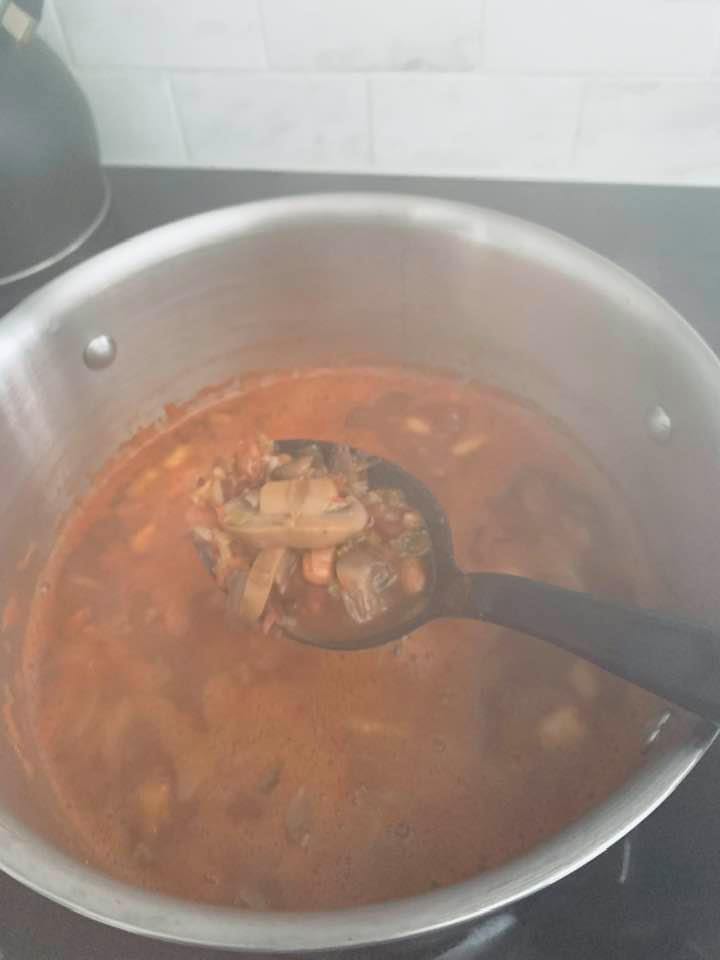 A pot of chili that I threw together for lunch after church. It was pretty good.