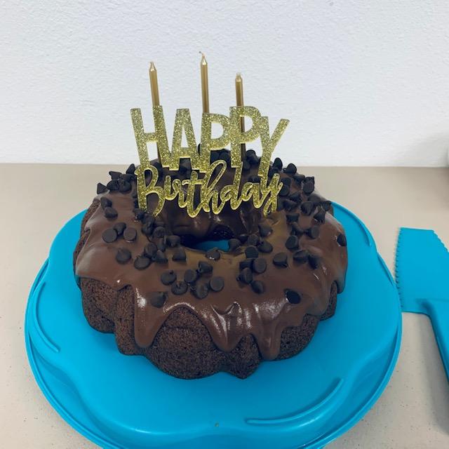 The chocolate sugar free bundt cake was made by one of our team member's daughter in law. It was incredible.