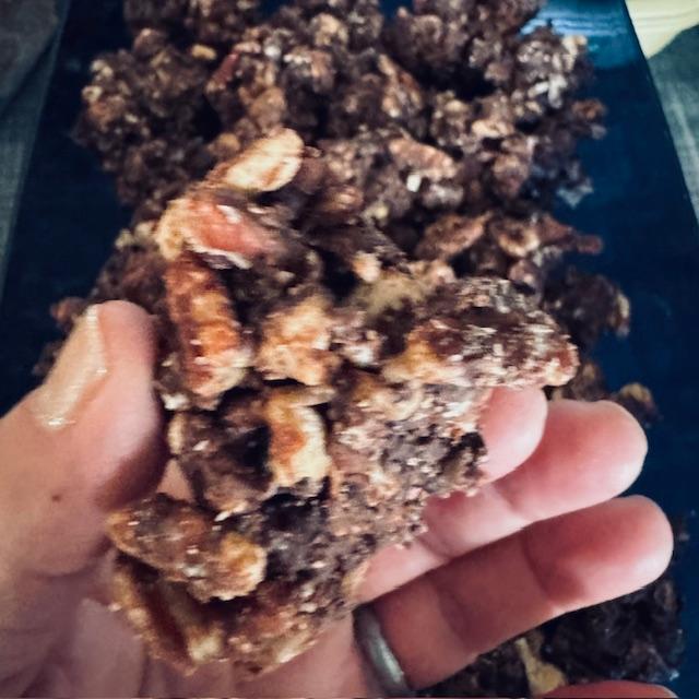 The chocolate covered pecan clusters are delicious.