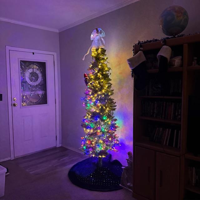 I chose the thin tree this year and for the first time, I put it where the entry table goes by the front door. I have a lot more to do. I don't want to touch the mantel until Thanksgiving.