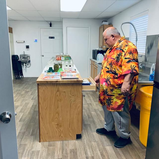 David in our commercial kitchen setting up for our first canning class.