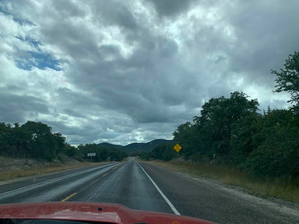 The skies were cloudy as we drove all over Texas today. We didn't even get time to vote.