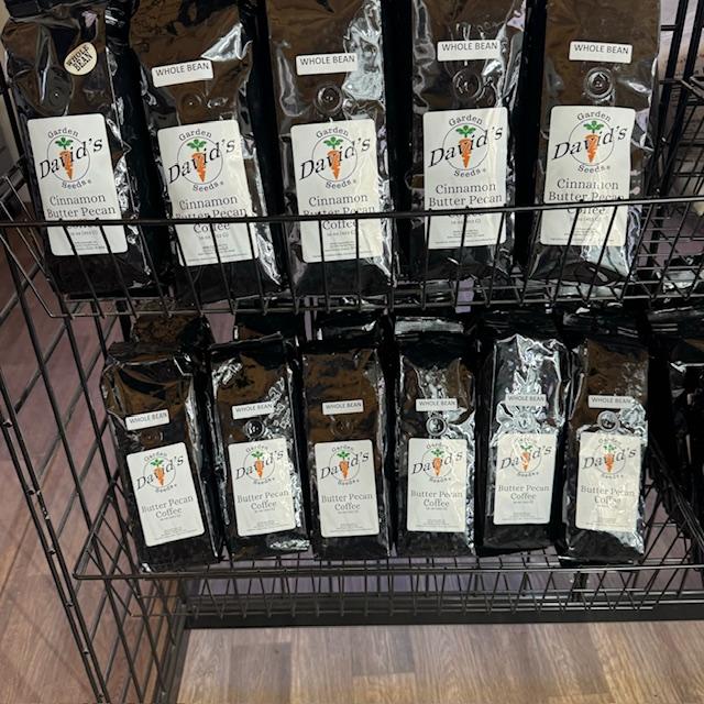 A small sampling of our Texas pecan coffees in one pound bags.