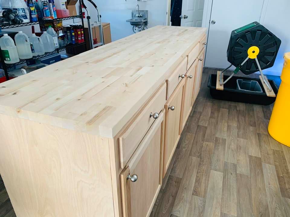 This is the island in our commercial kitchen. We pickle things and make jellies here. David's office, restrooms, and the employee breakroom are also in this building.