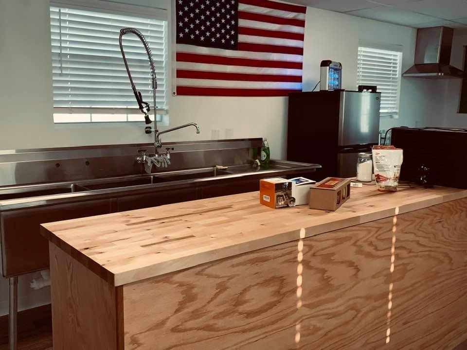 Our Commercial Kitchen this morning 11/01/2020. The food dryer is blocking the stove and counters. It is not quite finished but should be this week.