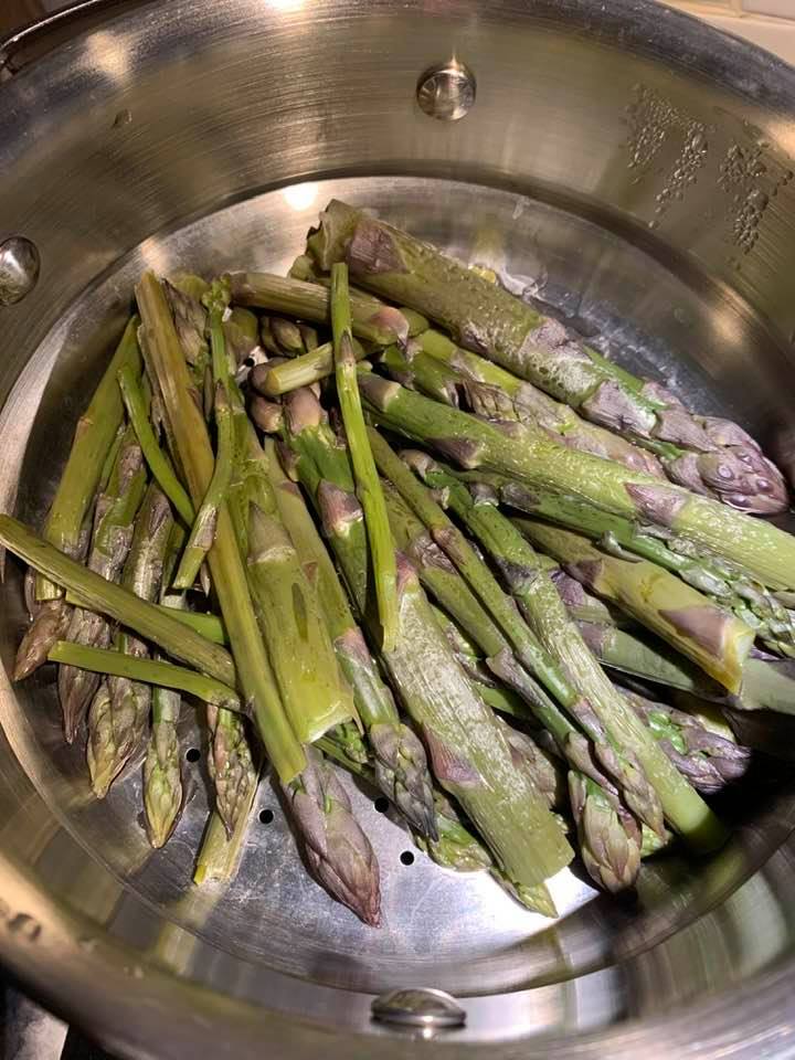 Purple Passion Asparagus turns mostly green when you steam it.