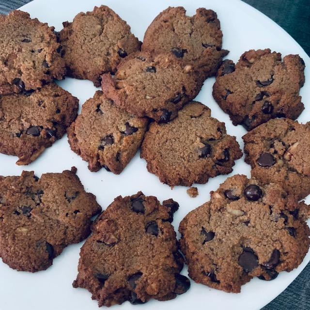 The sugar free chocolate chip almond flour cookies I made for David today. I guess they are okay but chocolate chip cookies without sugar are nasty.