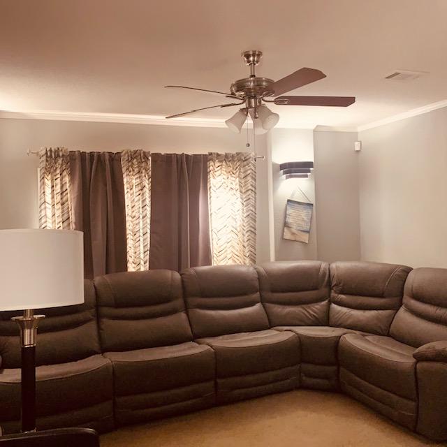 Here is our new sectional in the den. The seats are extra wide and so comfy.