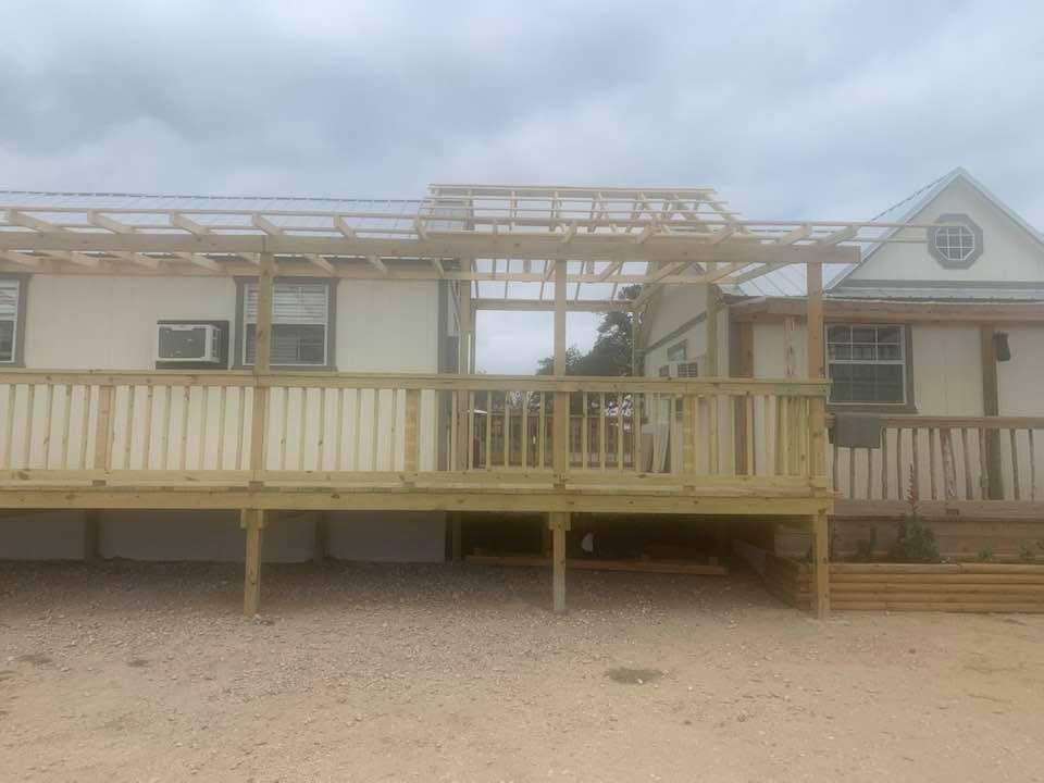 Hazy day but see how the store and commercial kitchen now connect with the deck?