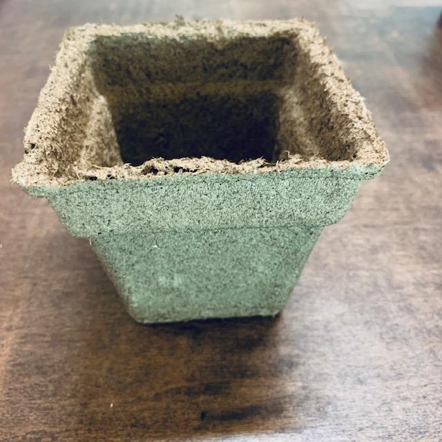 This is a square Cowpot, made from cow manure, perfect for planting in and then you plant the whole thing when you plant seedlings.