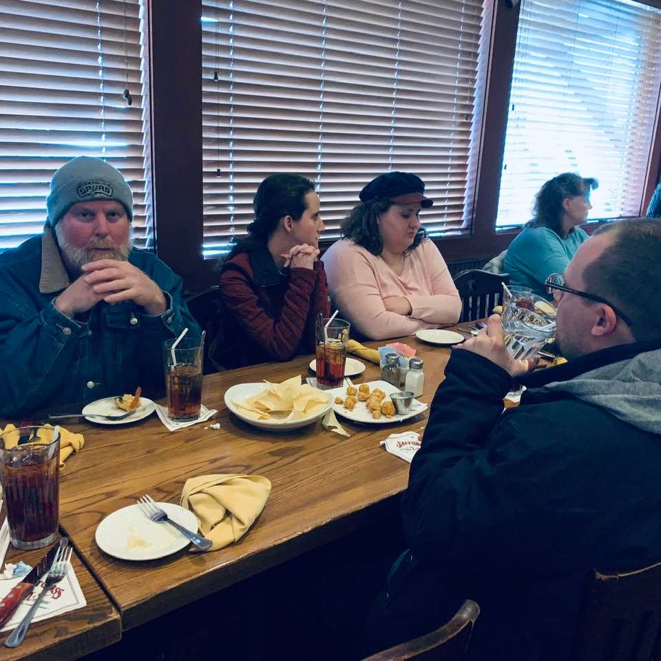 Aaron is our other birthday boy. Linda is my assistant and she invited her sister, Laura. Next to her is Cathrine, our newest employee.