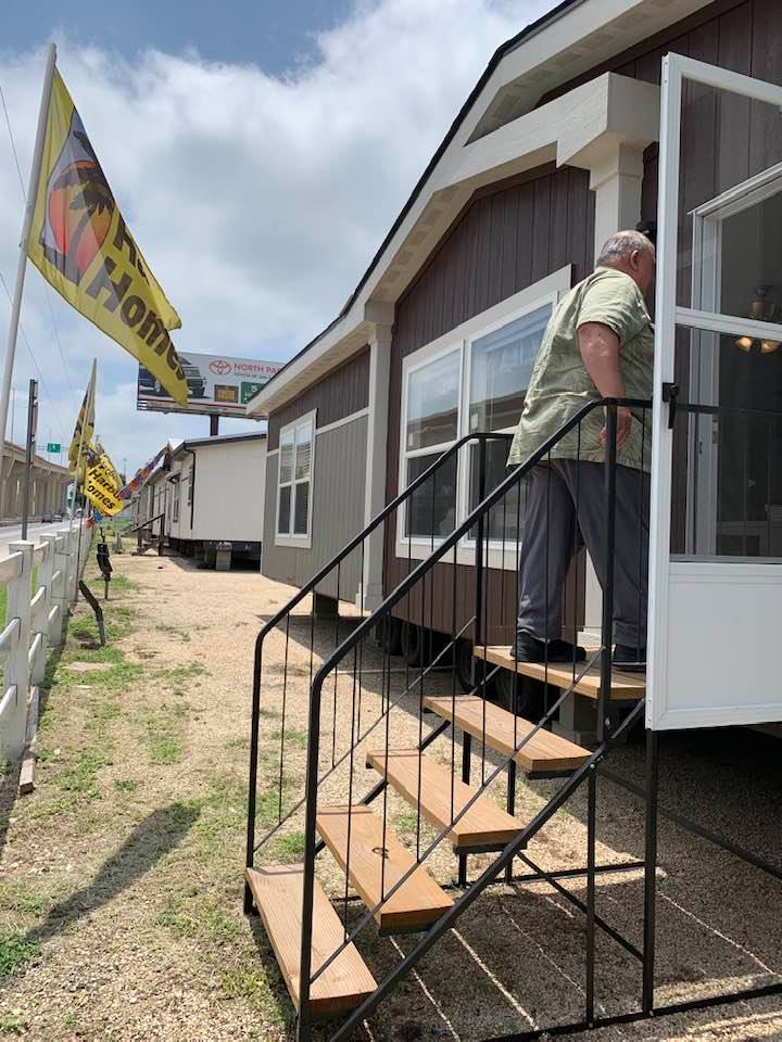 David going in a manufactured home that was too small. Note the nice stairs in this photo. These are not what they give you. We got Construction Site Only stairs.