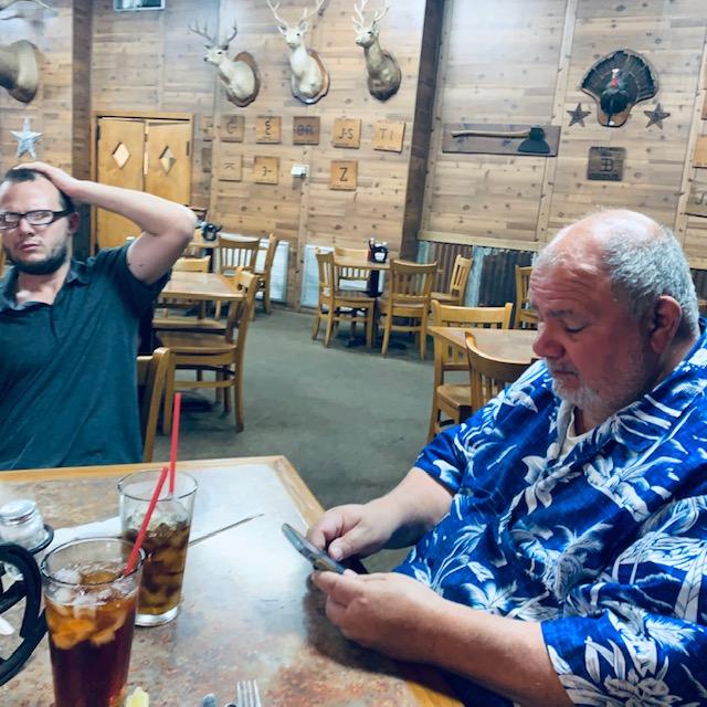 David and Matt at Triple C in Devine while we wait for food.