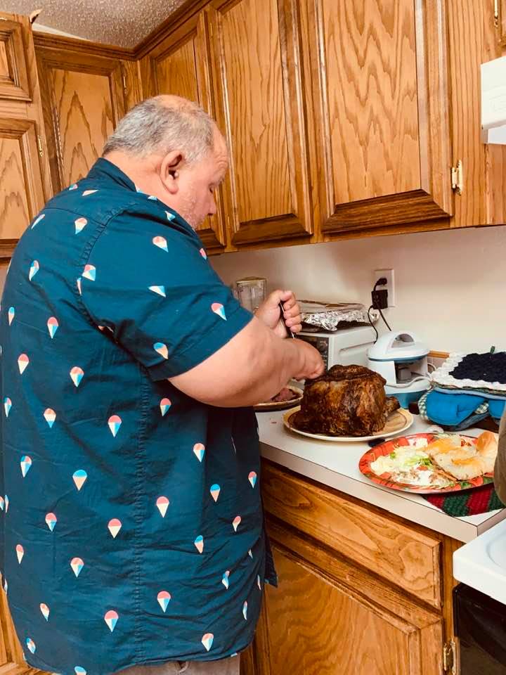 David making prime rib in his father's kitchen. It was delicious!