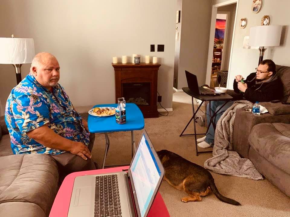 The den feels so much bigger now that the loveseat and couch are across from each other instead of next to each other. Matt and David face each other while Longmire plays.