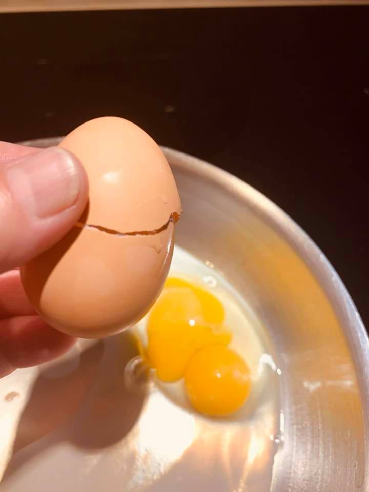I found my first double yoke among my farm fresh egg haul this morning!