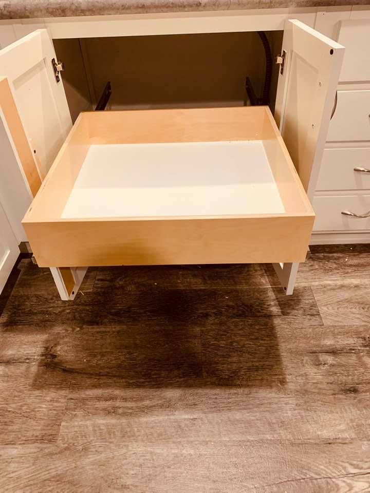 Shelves are now drawers that pull all the way out so you can find things easily.