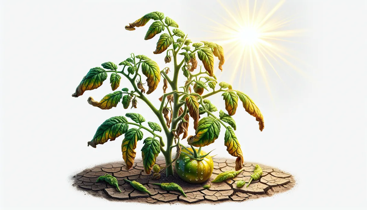 This dried tomato plant has suffered extensive damage due to far too much sun exposure in the hot Texas summer. This dried tomato plant has suffered extensive damage due to far too much sun exposure in the hot Texas summer.