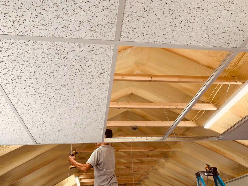 The drop ceiling has just started to be installed in the operations building.