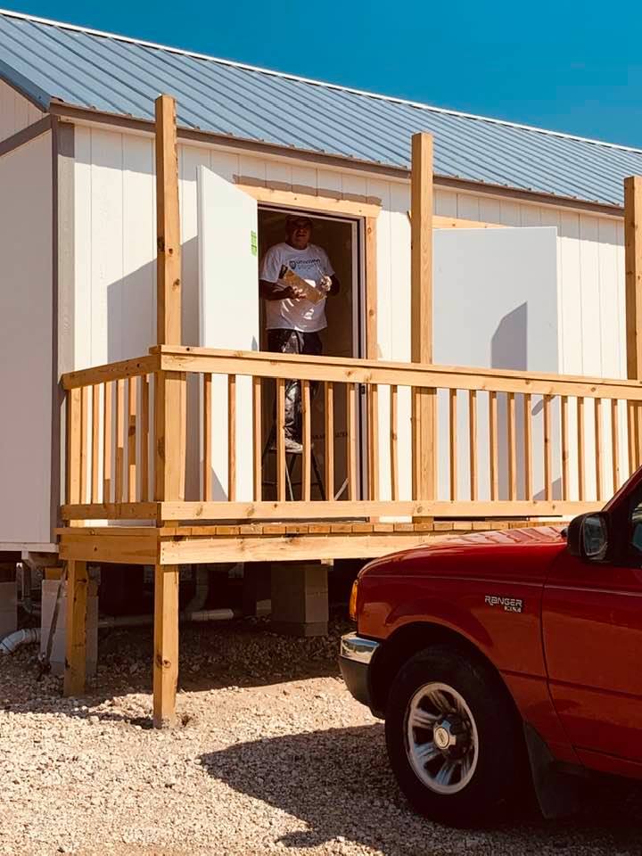 Eddie is finishing up the bathroom drywall.
