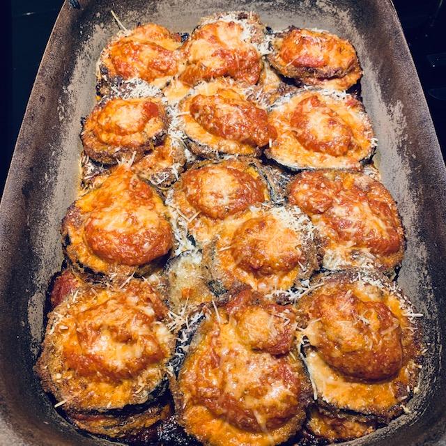 This is the eggplant parmesan I baked last night in my Pampered Chef casserole stone.