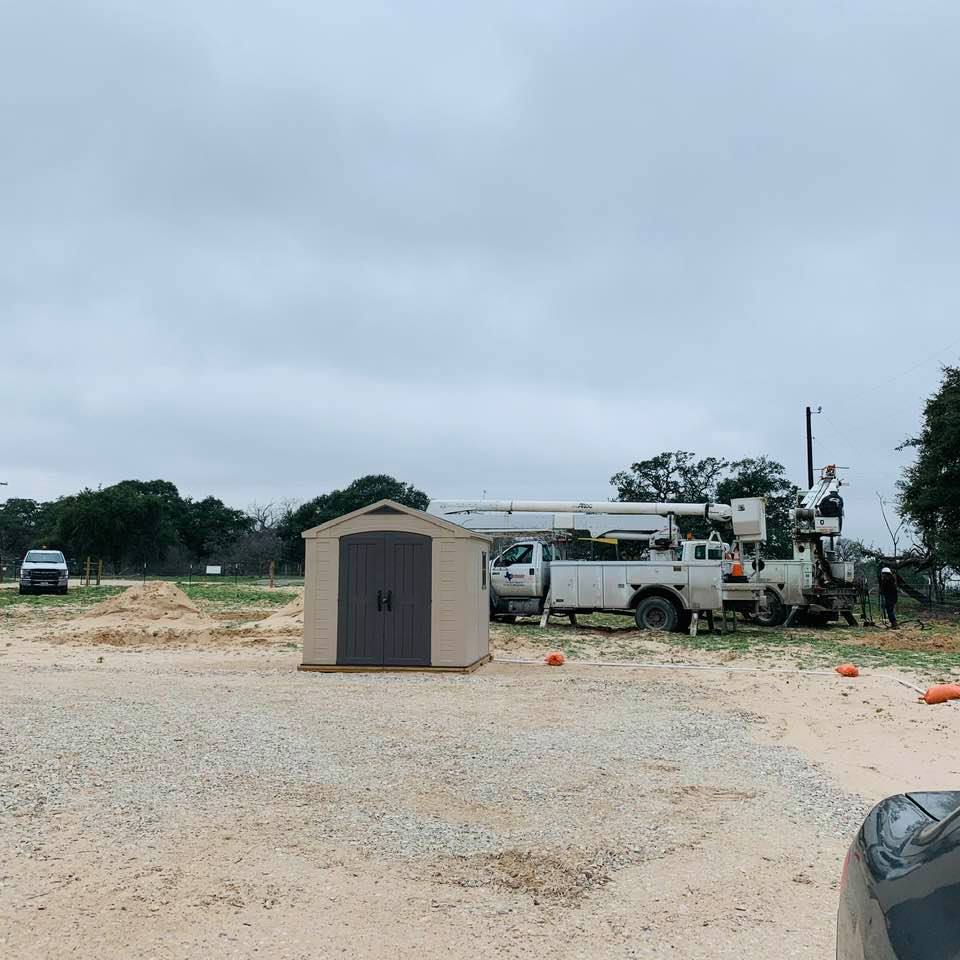 The electric company was here early to put up the electric pole for our business, David's Garden Seeds®.