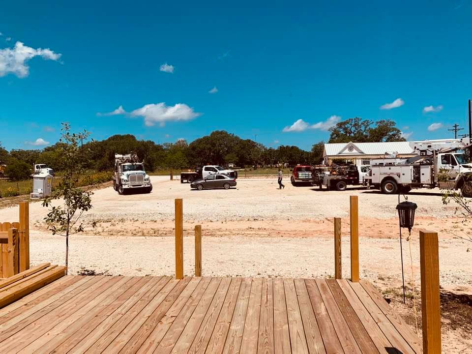 Five trucks from the electric company showed up all at once today to change our business electric hookups. Now we will have enough power for our buildings when they arrive. Five trucks from the electric company showed up all at once today to change our business electric hookups. Now we will have enough power for our buildings when they arrive.