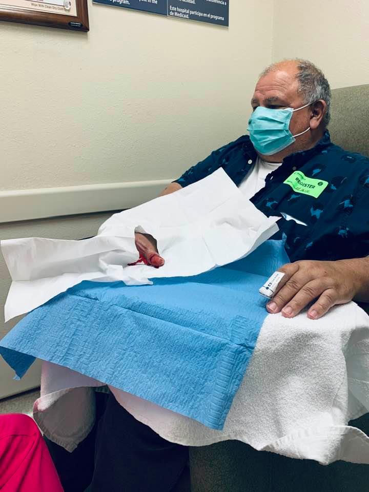 Finally, they are prepping David to sew him up.