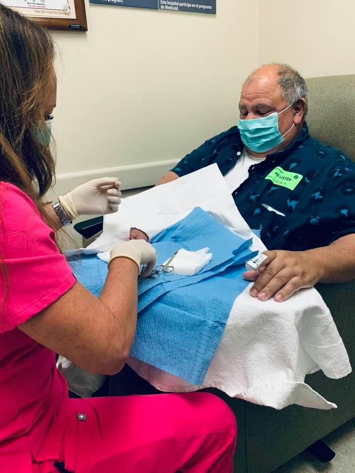 The thumb continued to bleed after the seven stitches were completed.