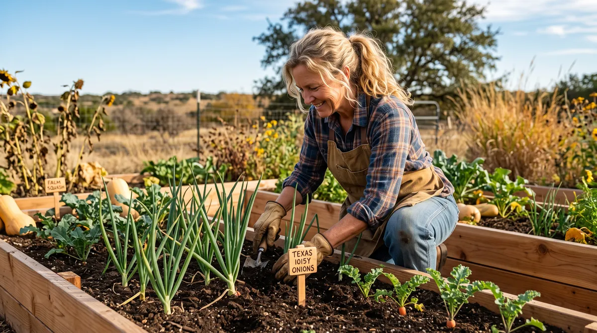 This lady has a little of everything together in one raised bed for her fall garden.